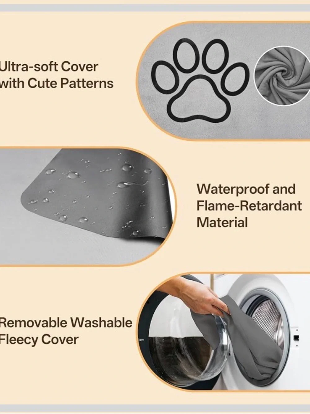 Pet Heating Pad, Waterproof Chew Resistant, w Timer Fleecy Cover (31.5” x 34”)